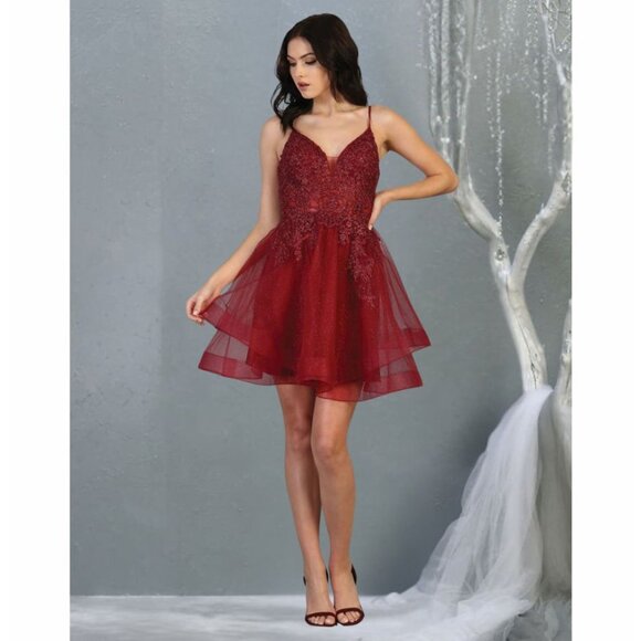 Dama Dresses for Quinceañera in Burgundy Style By May Queen MQ1816 - Picture 1 of 3